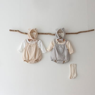 LEMONADE01｜(55cm-85cm) 2色格紋肩帶包屁衣含小熊帽子14