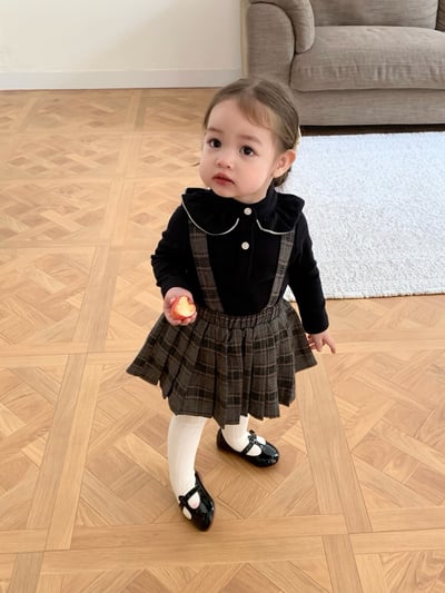 JE562｜(73cm-100cm) 格紋百褶吊帶包屁裙/立領荷葉上衣5