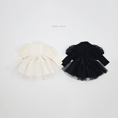 bebe nine43 (65cm-115cm) 2色公主袖蕾絲薄紗洋裝5