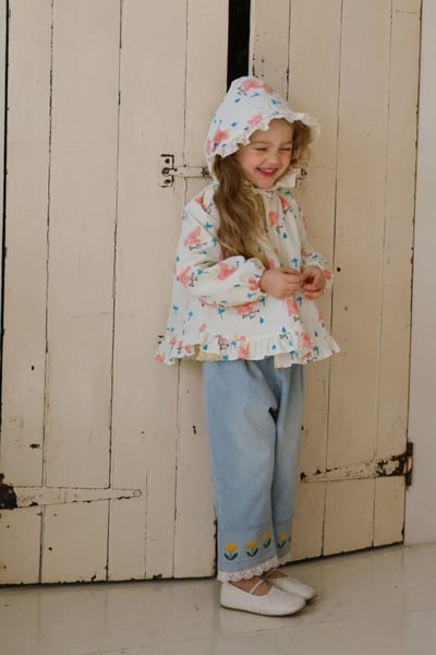 FLO47｜(75-140) 2色鬱金香蕾絲邊牛仔褲11