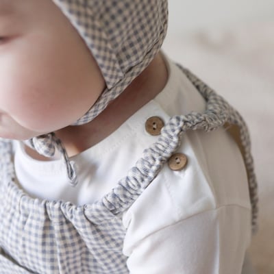 LEMONADE01｜(55cm-85cm) 2色格紋肩帶包屁衣含小熊帽子10