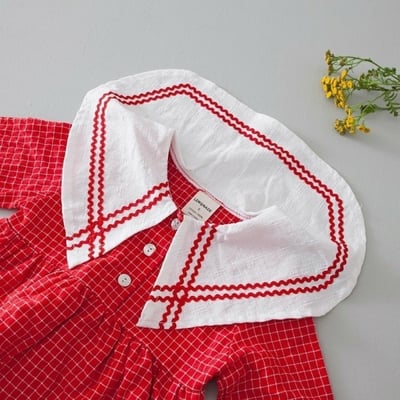 LEMONADE40｜(55cm-85cm) 2色格紋翻領包屁衣含帽子11