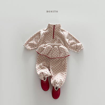 Bonito39｜(75cm-125cm) 波點半開襟上衣荷葉裙長褲套裝16