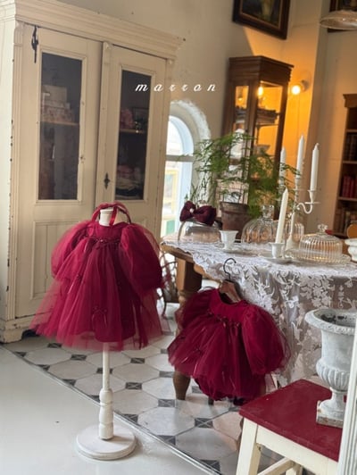 Marron 70｜(1y-6y) 蝴蝶緞帶薄紗蓬蓬洋裝12