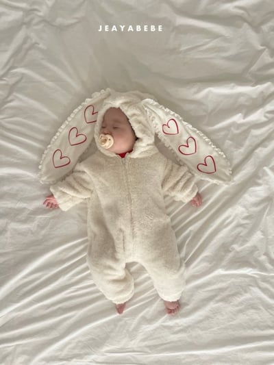 JEAYA07｜(3m-12m) 2色刷毛愛心兔耳連身衣3