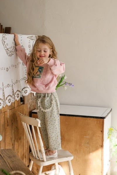 FLO52｜(75-140) 2色碎花蕾絲口袋直筒褲5