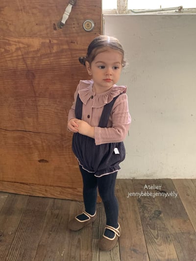 JE564｜(73-100cm) 荷葉領開襟外套/坑條滾邊吊帶褲11