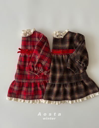 AOSTA32｜(6m-5y) 格紋蕾絲洋裝2