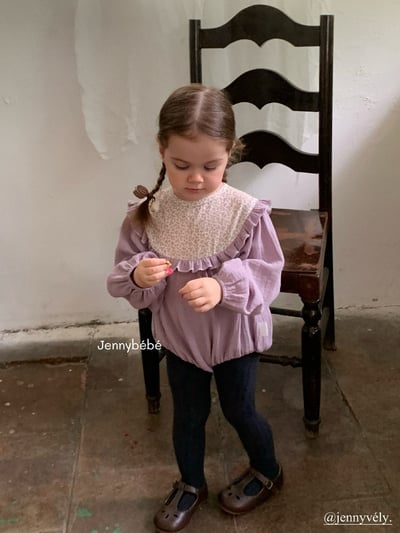 JE571｜(66-90cm) 暮丁香拼接荷葉邊包屁衣10