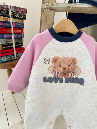 Nutt01｜(3m-16m) 小熊印花撞色休閒連身衣含帽子12