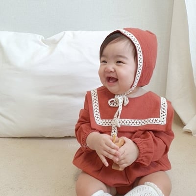 LEMONADE21｜(55cm-85cm) 2色滾邊翻領包屁衣含帽子13