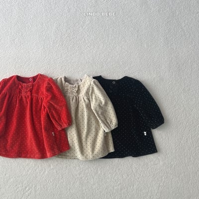 Lindo26｜(3m-18m) 波點絲絨洋裝4