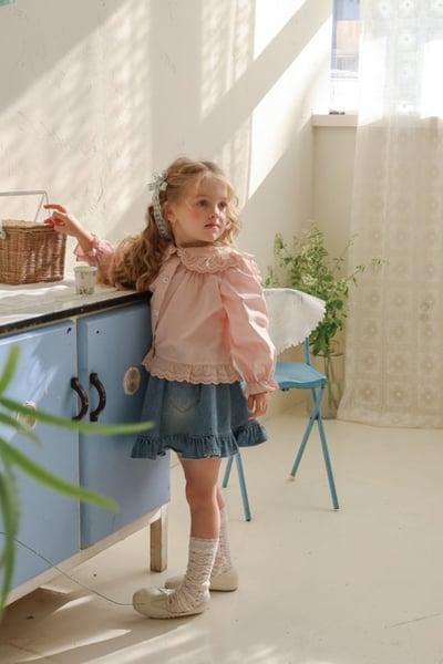 FLO21｜(75-140) 2色愛心荷葉牛仔裙15