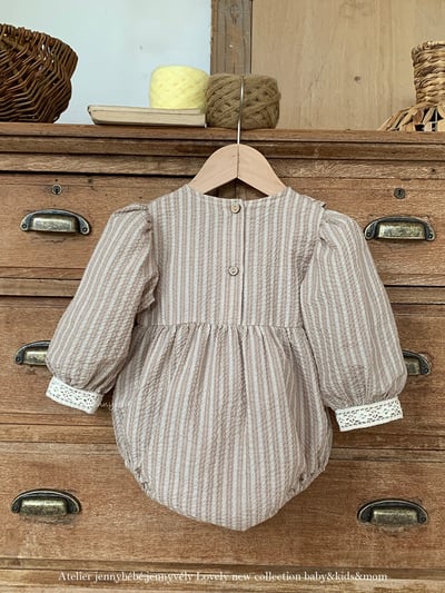 JE574｜(66-90cm) 花邊領條紋包屁衣5