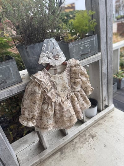 Marron 65｜(3m-18m) 古典碎花荷葉洋裝包屁衣19