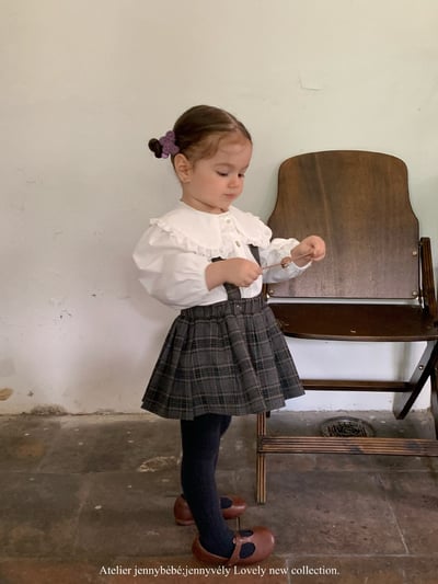 JE562｜(73-100cm) 蕾絲大翻領襯衫/格紋(可拆)吊帶包屁裙12