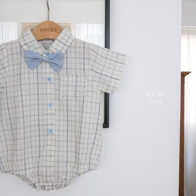 M-KIDS43｜(65-80cm) 格紋領帶有領包屁衣9