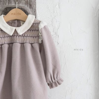 M-KIDS32｜(65-115cm) 2色抓皺圓領洋裝6