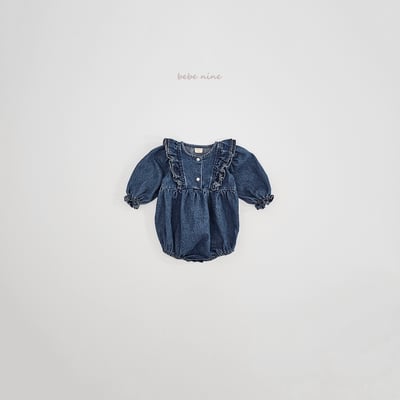 bebe nine04 (65-90) 2色牛仔荷葉袖包屁衣15