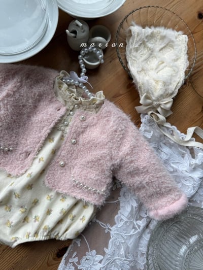 Marron 24｜(1y-6y) 羽毛珍珠開襟外套16