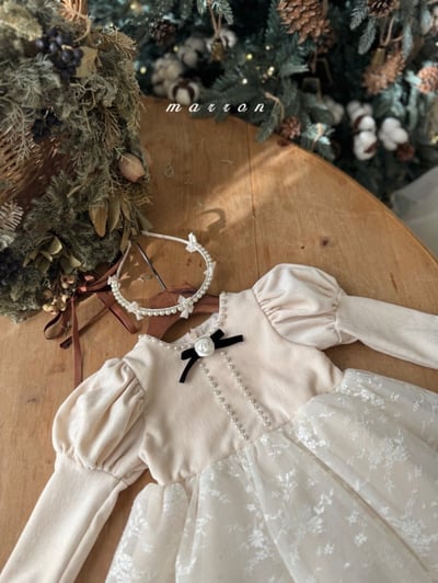 Marron 60｜(1y-6y) 宮廷袖珍珠蕾絲紗洋裝4