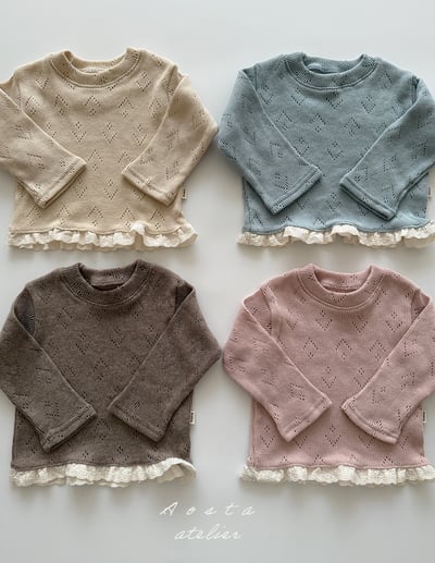 AOSTA53｜(6m-5y) 小孔針織蕾絲上衣1