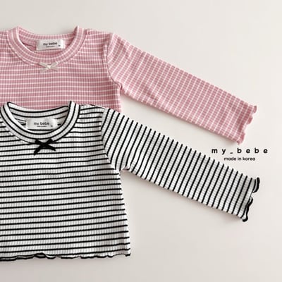 my_bebe02｜(-12m-7y) 條紋蝴蝶結捲邊上衣8