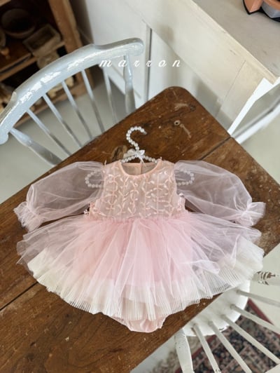 Marron57｜(3m-18m) 絲帶薄紗澎澎洋裝包屁衣6