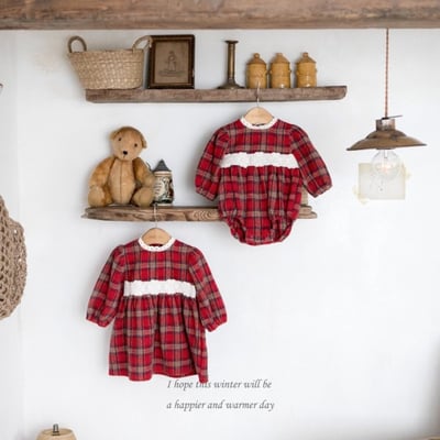 M-KIDS01｜(55-80cm) 1色聖誕格紋包屁衣11