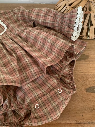 JE624｜(73cm-100cm) 復古格紋喇叭袖包屁衣6