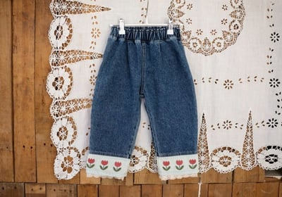 FLO47｜(75-140) 2色鬱金香蕾絲邊牛仔褲21