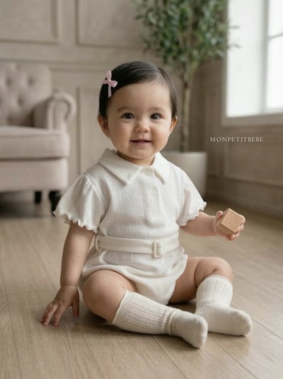 Mon petit07｜(66-90cm) 有領捲邊腰帶包屁衣13