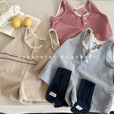 (80-130cm) 燈心絨小蕾絲五分連身褲1