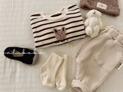 Valubebe73｜(65-90) 條紋小兔休閒上衣10