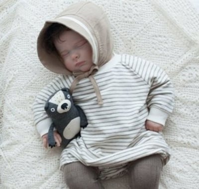 LEMONADE28｜(55cm-85cm) 2色條紋棉質包屁衣含帽子圍兜3