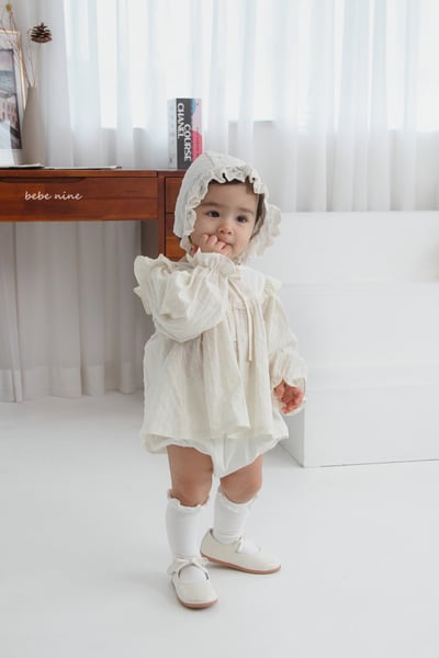 bebe nine19 (65-85) 2色蕾絲滾邊壓紋包屁套裝6