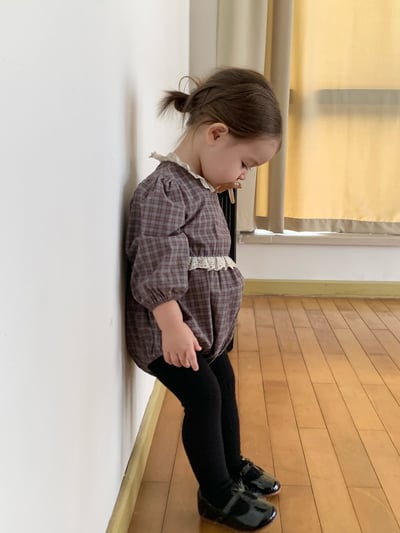 JE618｜(73cm-100cm) 格紋蕾絲綁帶包屁衣22