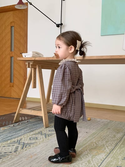 JE618｜(73cm-100cm) 格紋蕾絲綁帶包屁衣19