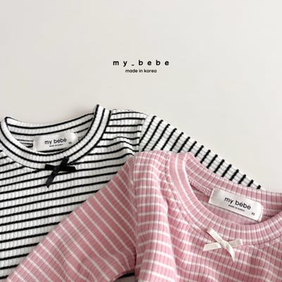 my_bebe02｜(-12m-7y) 條紋蝴蝶結捲邊上衣3