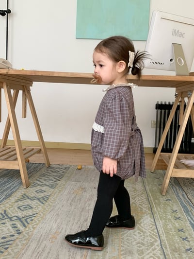 JE618｜(73cm-100cm) 格紋蕾絲綁帶包屁衣16