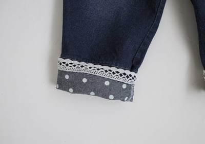 FLO14｜(75-140) 2色蕾絲波點反摺牛仔褲25