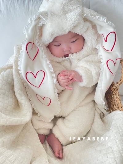 JEAYA07｜(3m-12m) 2色刷毛愛心兔耳連身衣9