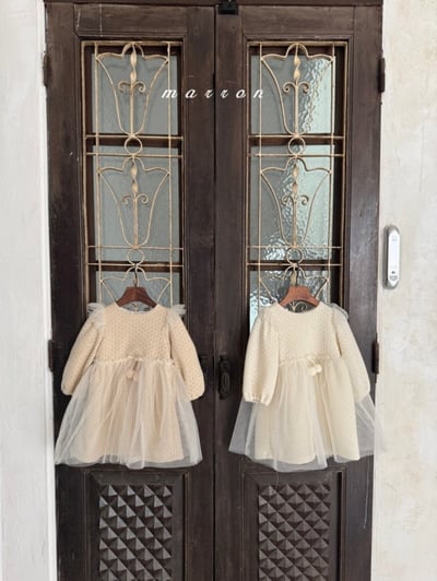 Marron 18｜(1y-6y) 花紋毛球薄紗洋裝1