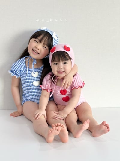 my_bebe03｜(75-105cm) 荷葉抓皺愛心泳衣含泳帽19