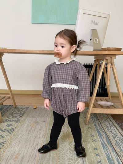 JE618｜(73cm-100cm) 格紋蕾絲綁帶包屁衣21