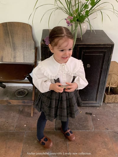 JE562｜(73-100cm) 蕾絲大翻領襯衫/格紋(可拆)吊帶包屁裙21