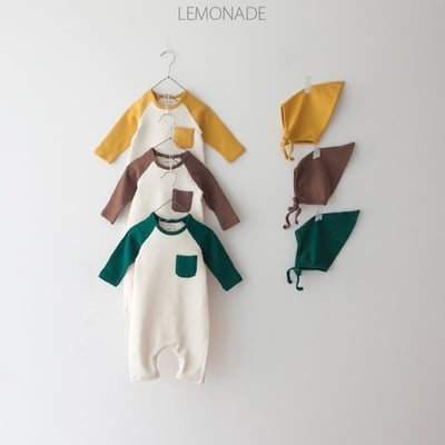 LEMONADE47｜(55cm-85cm) 3色撞色口袋連身包屁衣含帽子23