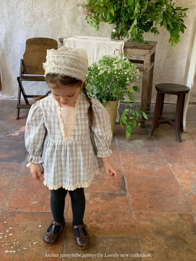 JE547｜(66-90cm) 藍色格紋花邊包屁衣16