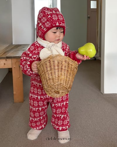 Cieldemaman07｜(3M~15M)  3色雪花麋鹿針織包屁衣含帽子17