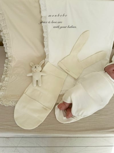 MONBEBE21｜(0m-3m) 小兔安撫包巾含帽子7